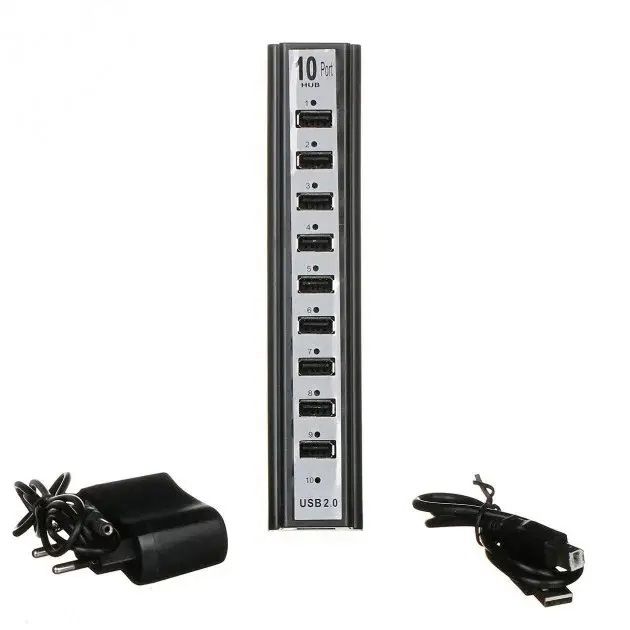 Разветвитель USB HUB на 10 портов с активной зарядкой 220V, Разветвитель юсб, Хаб для ноутбука