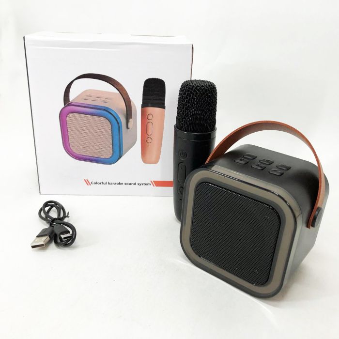 Портативная колонка с караоке микрофоном и RGB подсветкой K12 10W Bluetooth. Цвет: черный