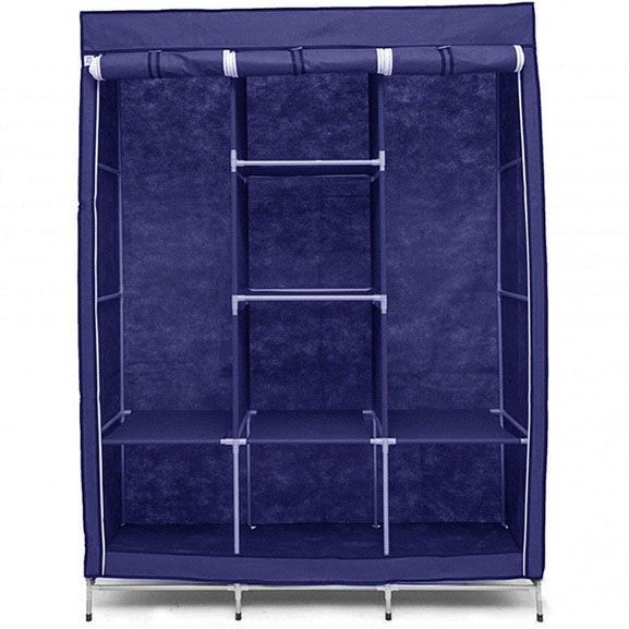 Шкаф тканевый 3 секции складной с каркасом STORAGE WARDROBE 175 х 130 х 45 см Каркасный. Цвет: синий