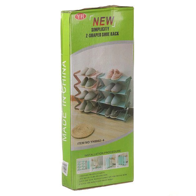 Полка для обуви органайзер компактный стойка складная Shoe Rack YH 8802 хранение вещей и обуви 4 полки. Цвет: голубой