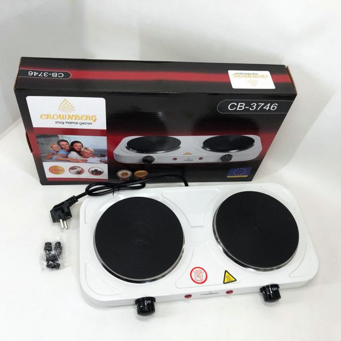Плита электрическая настольная бытовая Crownberg CB-3746 двухконфорочная дисковая кухонная плита 2000 Вт