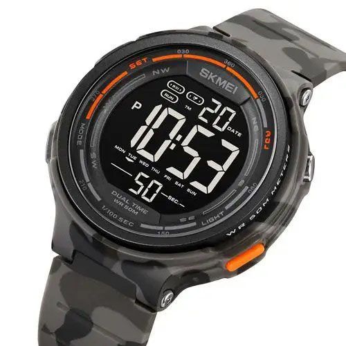 Часы наручные мужские SKMEI 1841CMGY GREY CAMO, армейские часы противоударные. Цвет: серый