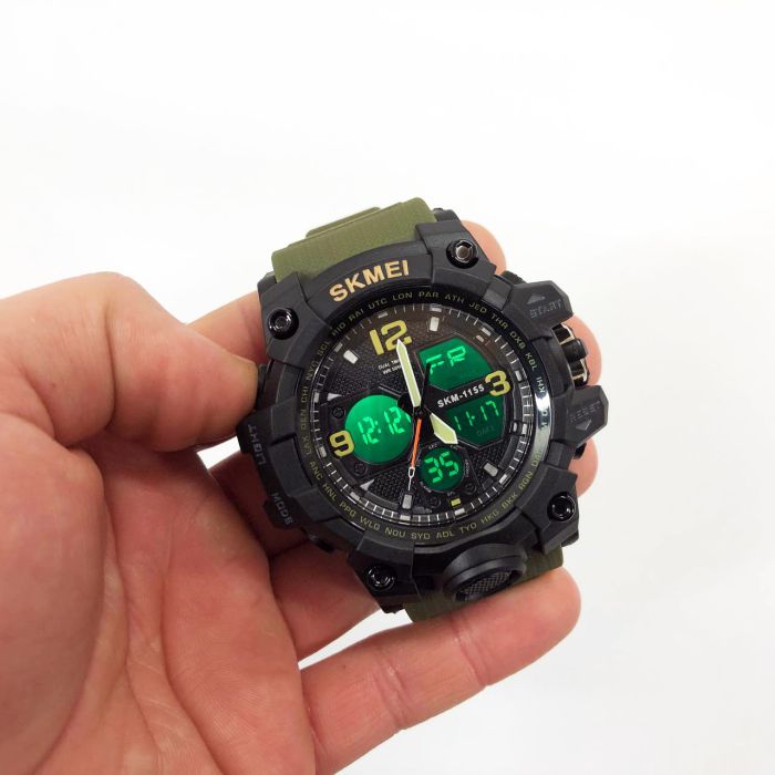 Часы наручные мужские SKMEI 1155BAG, часы тактические противоударны, армейские часы. Цвет: зеленый