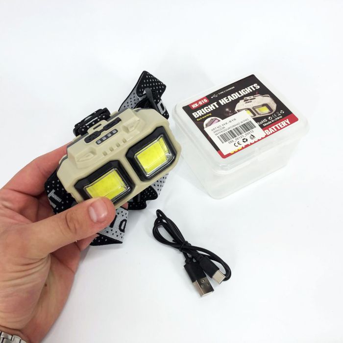 Фонарь налобный аккумуляторный Bailong HX-816 2COB(white+red) влагозащита, Фонарь на голову для бега