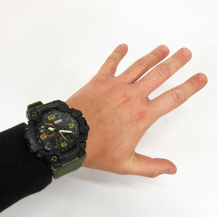 Часы наручные мужские SKMEI 1520AG ARMY GREEN, военные мужские наручные часы зеленые. Цвет: зеленый