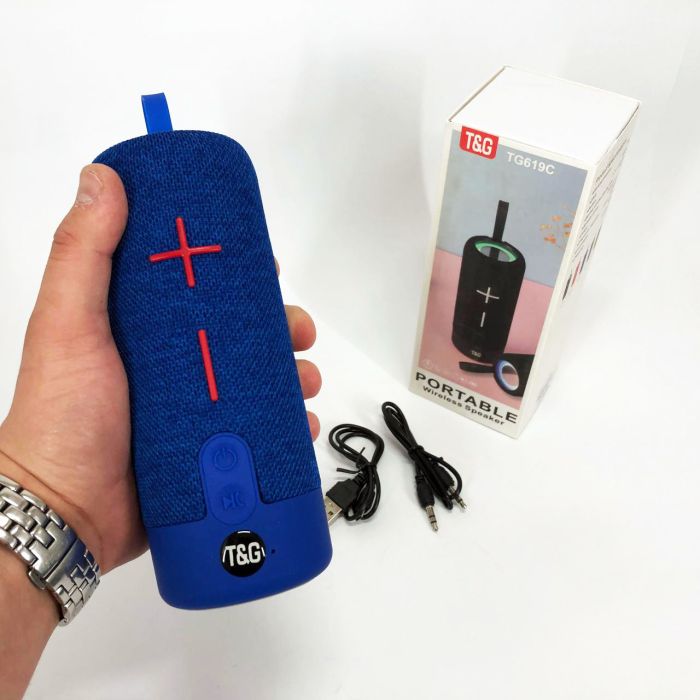 Портативная Bluetooth колонка TG619C FM-радио USB/TF с ремешком, блютуз колонка с подсветкой. Цвет: синий