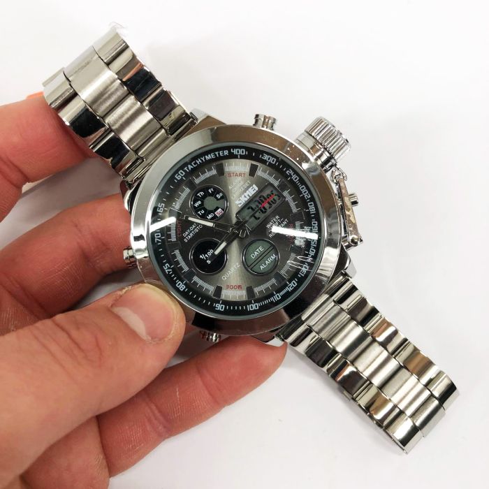 Часы наручные мужские SKMEI 1515SI SILVER, водонепроницаемые мужские часы. Цвет: серебряный