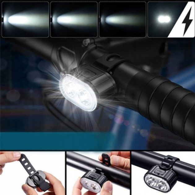 Велофонарь аккумуляторный передний и задний ZH-078-2LED фонарь + STOP-14SMD, Стоп-сигнал на заднюю раму