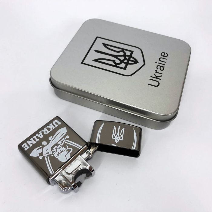 Дуговая электроимпульсная USB зажигалка Украина (металлическая коробка) HL-449. Цвет: черный
