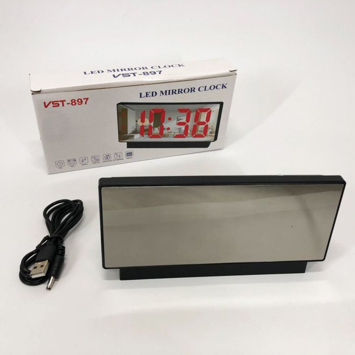 Часы сетевые настольные VST-897-1 (красная подсветка, температура, от USB кабеля), Настольные LED часы