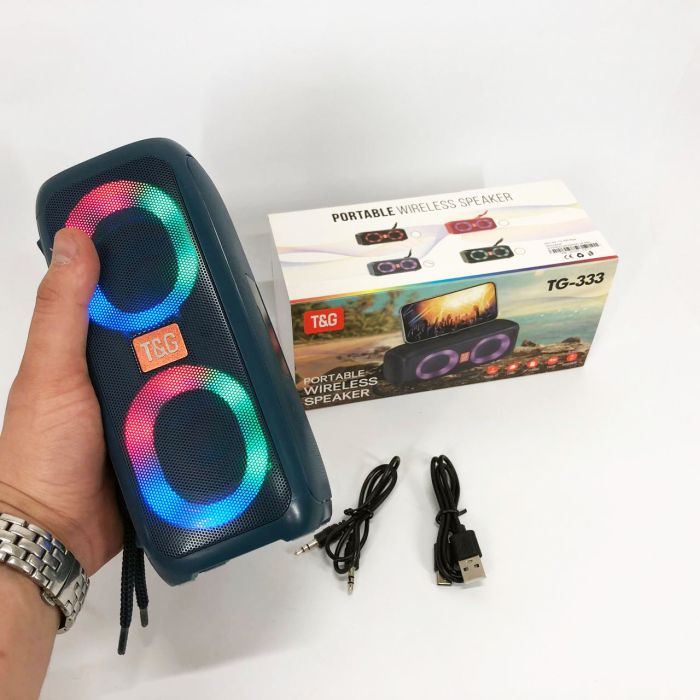 Портативная колонка TG333 2x5W с RGB подсветкой, громкая блютуз колонка. Цвет: синий