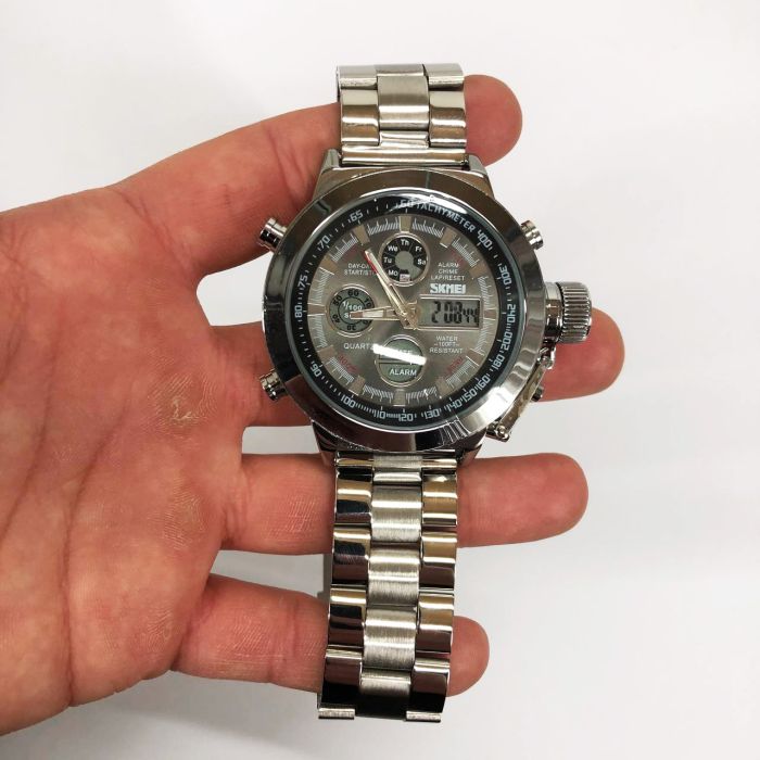 Часы наручные мужские SKMEI 1515SI SILVER, водонепроницаемые мужские часы. Цвет: серебряный
