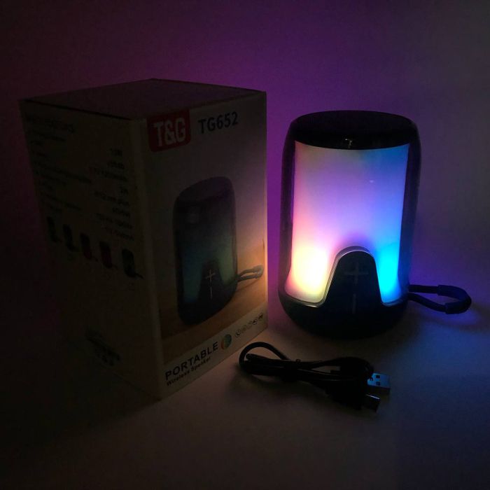 Аккумуляторная переносная колонка TG652 5W с RGB подсветкой и ремешком, блютуз колонка. Цвет: синий