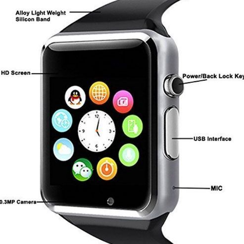 Смарт-часы Smart Watch A1 умные электронные со слотом под sim-карту + карту памяти micro-sd. Цвет: серебряный